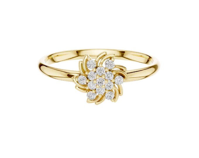 Floral Diamond Ring Elegant Swirl Design Delicate Gold Ring for Women Fine Jewelry Unique Gift for Her Promise Ring Special Occasion Jewelry