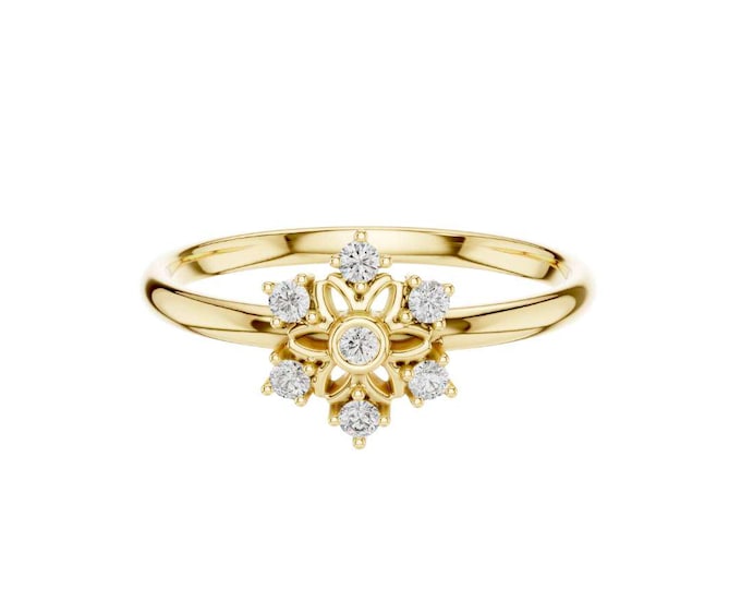 Luxury Gold Floral Moissanite Diamond Cluster Ring Dainty Round Cut Flower Inspired Engagement Ring Fine Jewelry Gift for Women