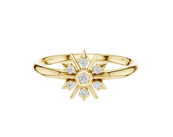 Trendy Moissanite Diamond Geometric Floral Ring Unique Square Center Design with Round & Marquise-Cut Diamonds on a Delicate Split Band