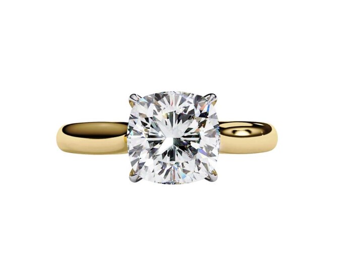 Classic Cushion Cut Moissanite Solitaire Ring 2.65 TCW in Yellow Gold, Rose Gold, and White Gold Simple Elegant Custom Bridal Jewelry