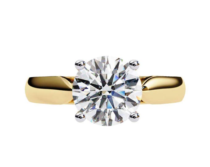 Handmade 14K Yellow Gold Moissanite Engagement Ring: Classic Six Prong Solitaire