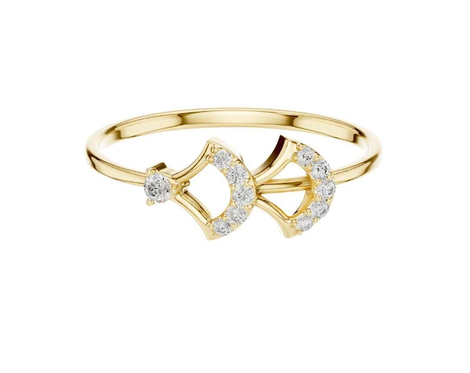 Round Cut Moissanite Diamond Arrow Ring Dainty Open Band Promise Ring Minimalist Geometric Jewelry Elegant Stackable Ring for Women