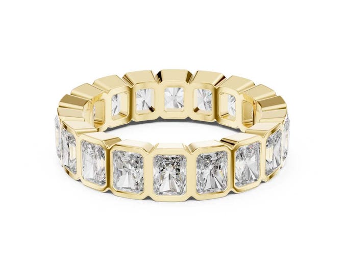 Excellent Gold Radiant Cut Moissanite Diamond Eternity Band Ring Diamond Full Eternity Wedding Band Classic or Stacking Jewelry for Her