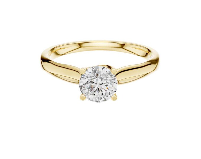 Round Brilliant Cut Moissanite Solitaire Engagement Ring 14K Yellow Gold Classic Ring Dainty Gold Proposal Ring Minimalist Fine Jewelry Gift