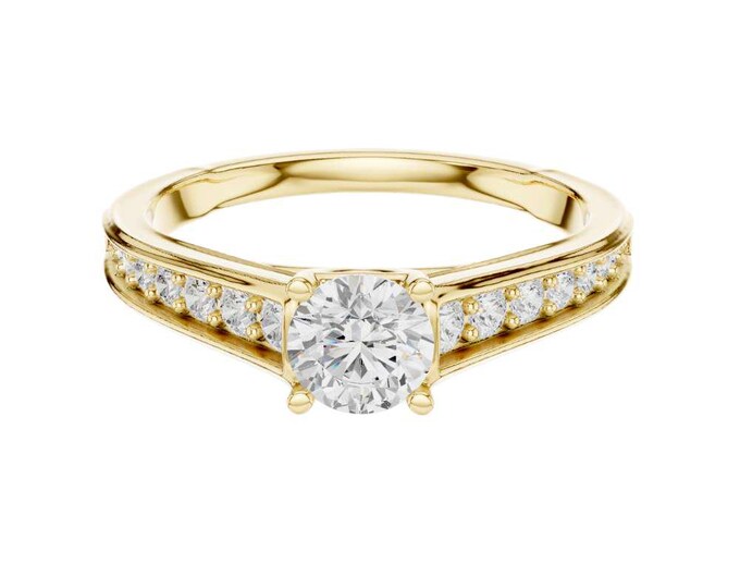 Hot Selling Engagement Ring Round Cut Solitaire Diamond with Tapered Pave Band Classic Bridal Ring Handmade Latest Elegant Proposal Jewelry
