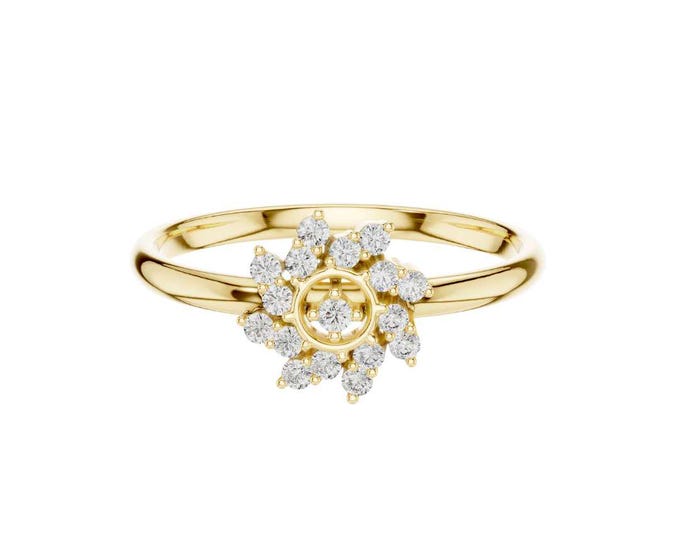 Elegant Gold Flower Diamond Ring Dainty Floral Cluster Engagement Ring Unique Vintage-Inspired Promise Ring Fine Jewelry Anniversary for Her