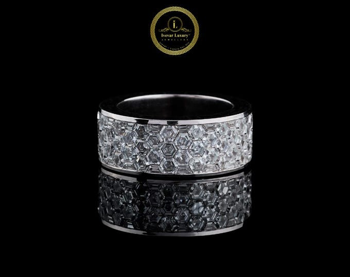 Invisible Set Hexagon Cut Lab Grown Diamond Ring in Gold Modern Geometric Statement Ring with Seamless Diamond Setting Bridal Jewelry