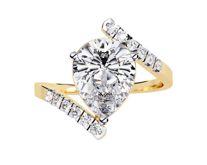 Pear Cut Moissanite Ring in Gold Unique Wrap Around Band with Accent Stones Elegant Style Promise Ring Alternative Diamond Bridal Jewelry