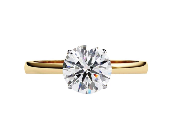 Classic Round Cut Moissanite Solitaire Ring in Solid Yellow Gold Timeless Minimalist Engagement Band Elegant Sparkling Bridal Jewelry Gift