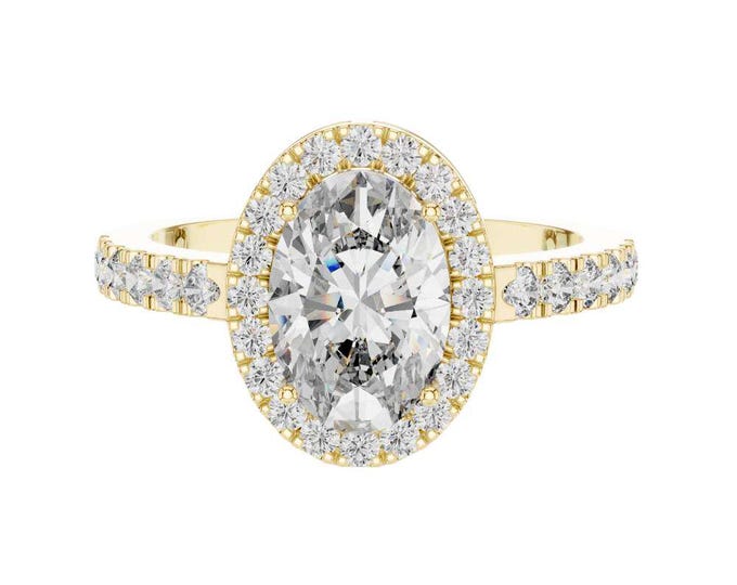 Latest Oval Moissanite Anniversary Ring 1.53 CT Halo Ring in Gold Silver Rosegold Halo and Pave Band Ring Elegant Bridal Ring Jewelry