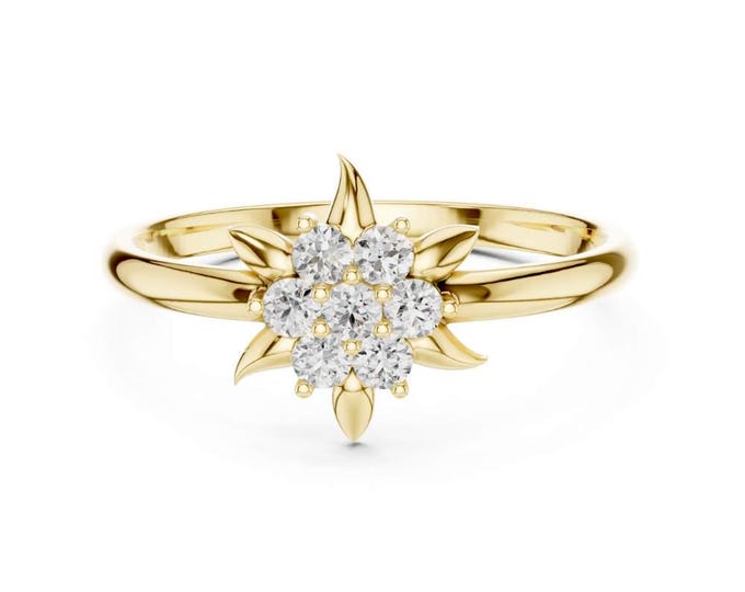 0.126 CT Sunflower Diamond Cluster Ring Round Brilliant Cut Floral Ring Dainty Nature Inspired Engagement Ring Flower Promise Jewelry