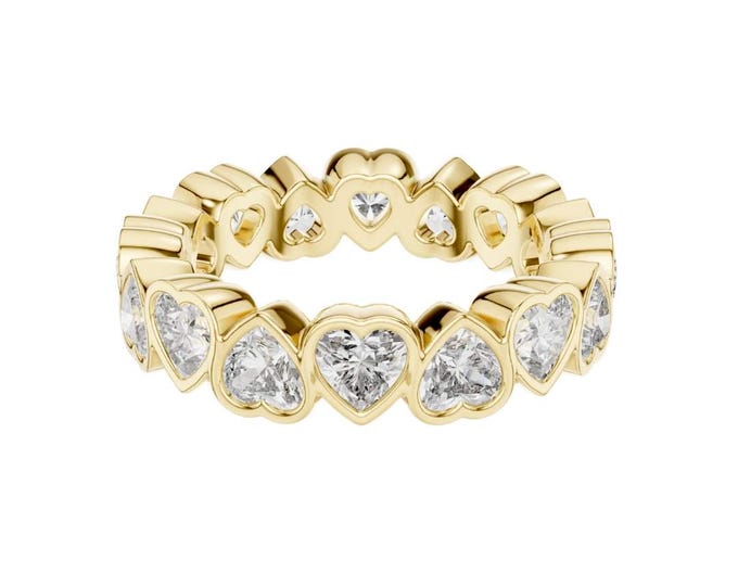 Gold Heart Shape Moissanite Diamond Eternity Band Ring for Women Romantic Heart Cut Diamond Full Eternity Wedding Band or Promise Jewelry