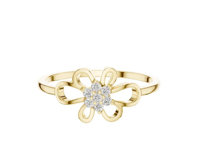 Delicate Gold Flower Ring with Sparkling Gemstone Center Elegant Nature Inspired Floral Design Handmade Dainty Jewelry Gift for Bridesmaids