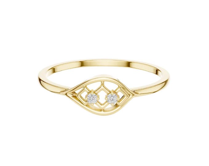Delicate Evil Eye Gold Ring with Diamonds Dainty Protective Jewelry Minimalist Stackable Ring Good Luck Ring Everyday Wear Promise Ring