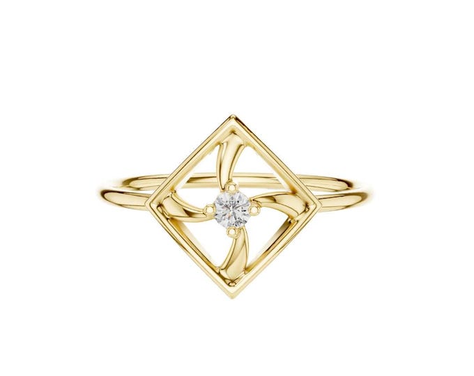 Geometric Diamond Shaped Ring Delicate Gold Featuring Sparkling Moissanite Minimalist Adjustable Size Modern Lightweight Jewelry