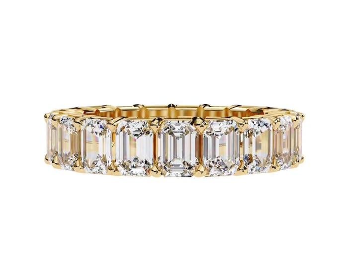 4.88 TCW Yellow Gold Emerald Cut Diamond Eternity Band Ring Full Diamond Wedding Ring Luxury Anniversary Gift Solid Gold Statement Jewelry