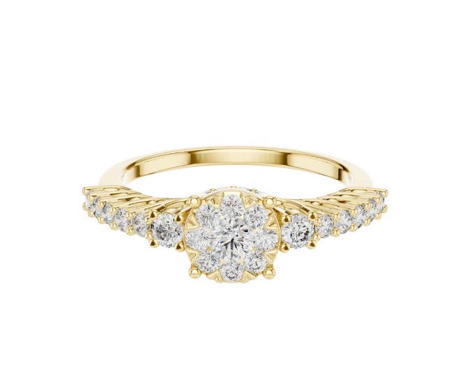 Moissanite Cluster Engagement Ring in 18K Gold with Diamond Accents Elegant Bridal Jewelry for Proposal Anniversary or Special Occasion Gift