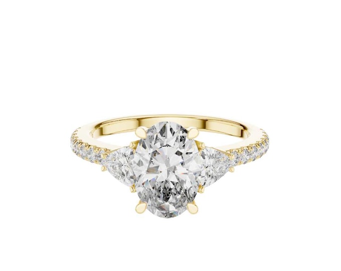 Hot Spelling Oval Cut Three Stone Engagement Ring in Gold Moissanite Bridal Ring Elegant Anniversary Jewelry Classic Proposal Gift
