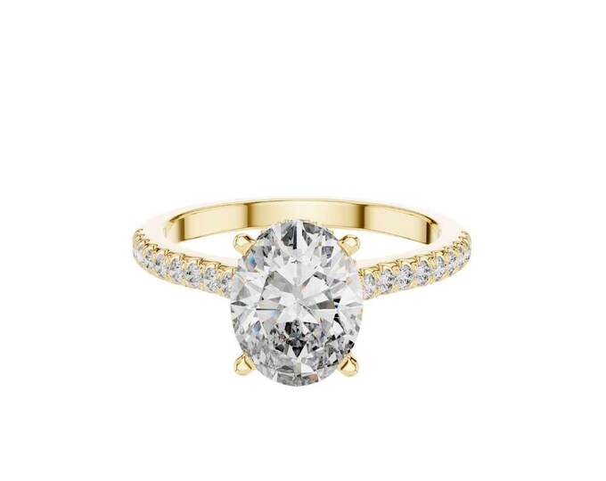 Radiant Oval Diamond Engagement Ring with Sparkling Pave Band, Crafted in Gold Customizable for a Perfect Fit For Loved Ones