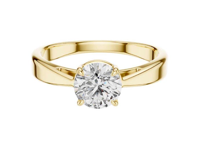 Fantastic Solitaire Ring Four Prong Round Moissanite Ring Classic Gold Proposal Ring Minimalist Wedding Band Diamond Alternative Jewelry