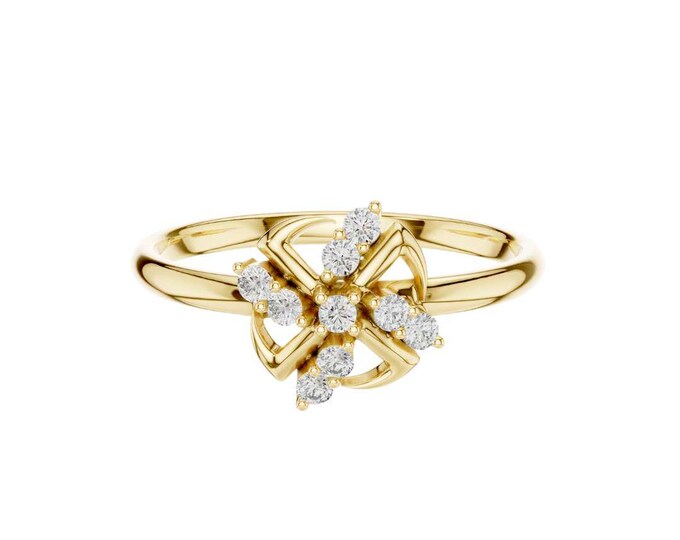 Gold Floral Diamond Ring Unique Petal Design Dainty Gold Ring for Women Handmade Fine Jewelry Elegant Gift for Her Promise Ring Jewelry
