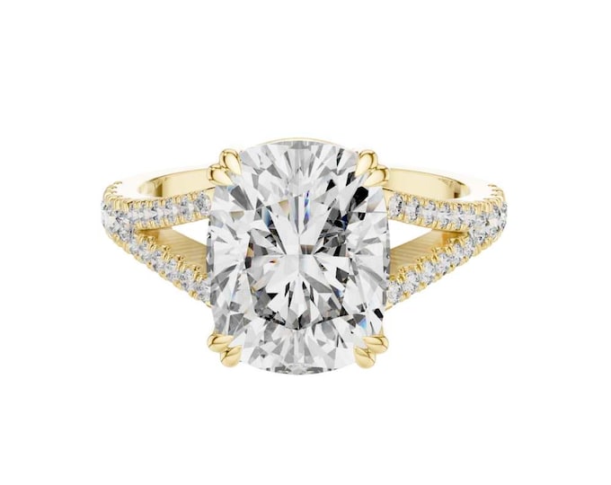 5.32 CT Elegant Oval Cut Moissanite Engagement Ring Split Shank Pave Setting in Yellow Gold Timeless Bridal Ring Anniversary Proposal gift