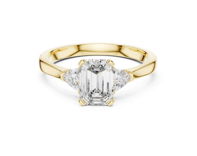 Timeless Oval Three Stone Engagement Ring Solitaire with Side Stones Timeless Oval Cut with Trillion Accents Classic Wedding Ring for Her