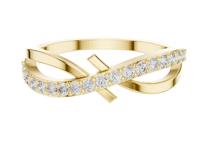 Gold Diamond Twist Ring Elegant Crossover Band Dainty Promise Ring Modern Minimalist Fine Jewelry Unique Cocktail Statement Ring for Women