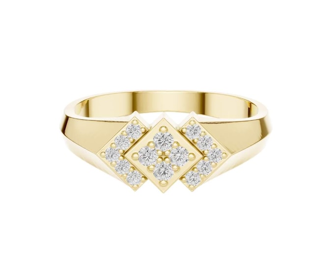 Geometric Square Cluster Design Gold Diamond Geometric Ring Vintage Inspired Square Cluster Design Minimalist Statement Jewelry