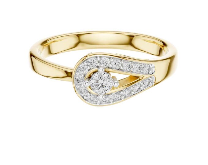 Teardrop Halo Diamond Ring in 14k Yellow Gold Unique Pear Shape Inspired Solitaire with Pavé Accents Elegant Promise or Engagement Ring