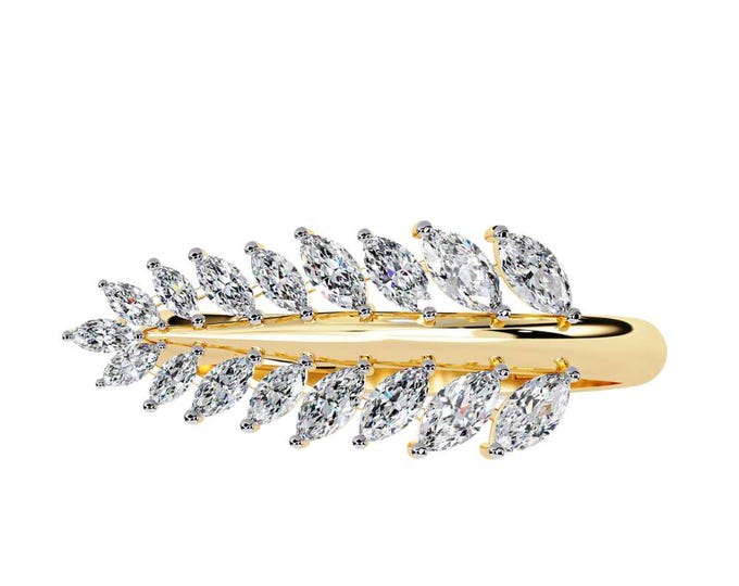 Gold Leaf Diamond Ring Marquise Cut Branch Ring in Yellow Gold Nature Inspired Fine Jewelry Elegant Statement Ring for Her