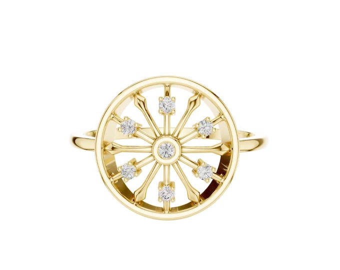 Elegant Gold Compass Style Ring with Radiant Moissanite Stones Unique Vintage Inspired Statement Jewelry Gift for Her