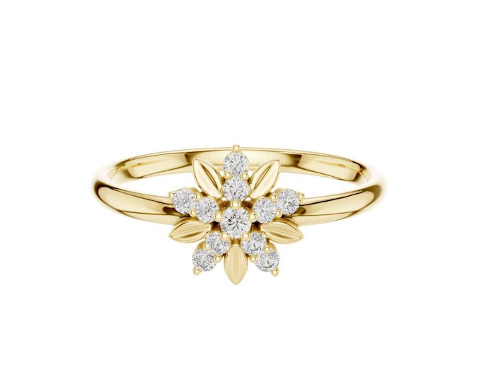 Floral-Inspired Diamond Ring for Women Elegant Flower Cluster Design with Marquise and Round Diamonds Dainty, Nature-Inspired Fine Jewelry