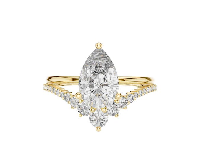 Art Deco Wedding Ring Vintage Marquise Cut Moissanite Engagement Ring Yellow Gold Inspired Bridal Ring Unique Promise Ring Gift