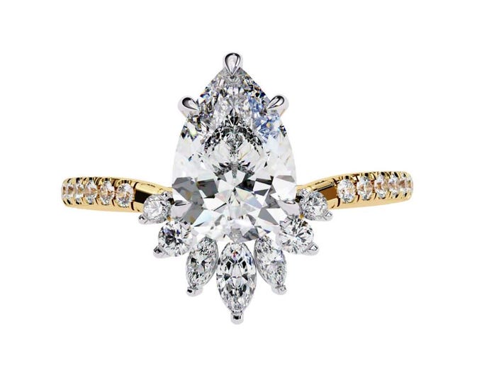 Elegant Pear Shaped Moissanite Engagement Ring in Yellow Gold with Delicate Side Accents – Timeless Bridal Jewelry, Perfect Proposal Gift