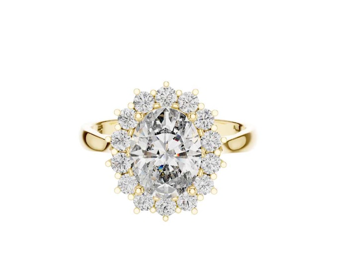 Elegant  Oval Cut Halo Engagement Ring Cluster Setting Sparkling Oval Solitaire Surrounded by Diamond Accents Elegant Wedding Ring for Her