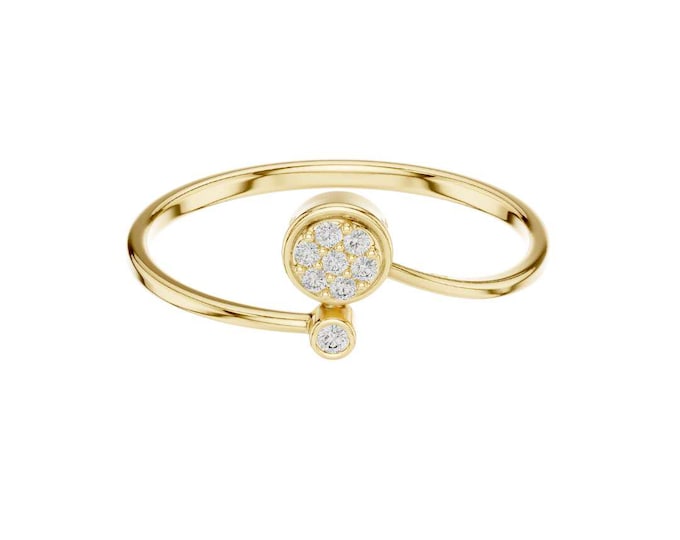 Minimalist Round Moissanite Open Ring Dainty Adjustable Ring with Cubic Zirconia Modern Gold Stacking Ring Simple Everyday Jewelry for Her