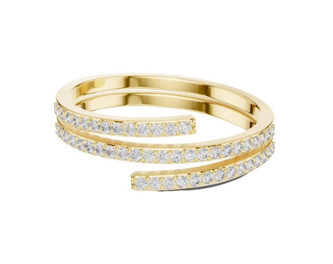 Premium Wrap Band Ring with Moissanite Diamonds Unique Triple Row Spiral Ring Elegant Statement Jewelry Dainty Stacking Anniversary Gift
