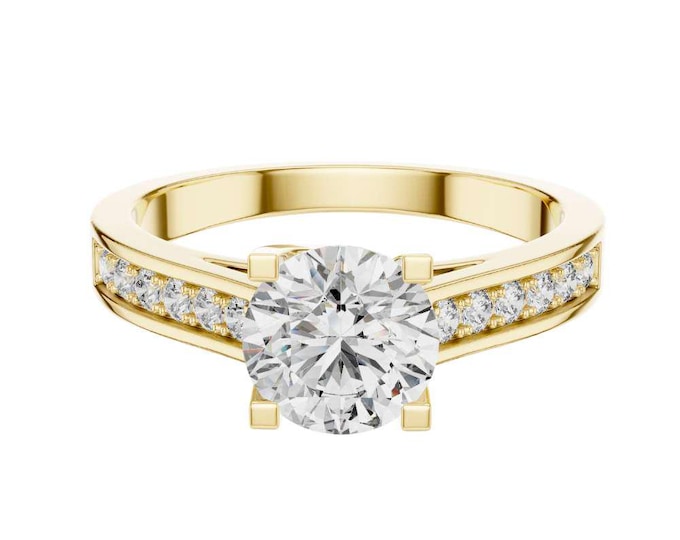 Vintage Round Cut Moissanite Engagement Ring with Side Stones Elegant Solitaire Bridal Ring Classic Channel Set Wedding Jewelry Gift for Her