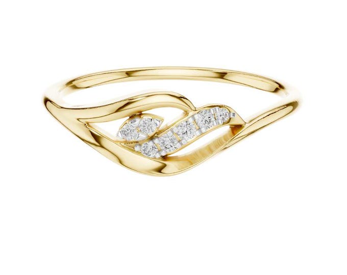 Timeless  Wave Bypass Diamond Ring Elegant Open Flow Design with Channel-Set Round Brilliant Diamonds Unique Promise, Anniversary Jewelry
