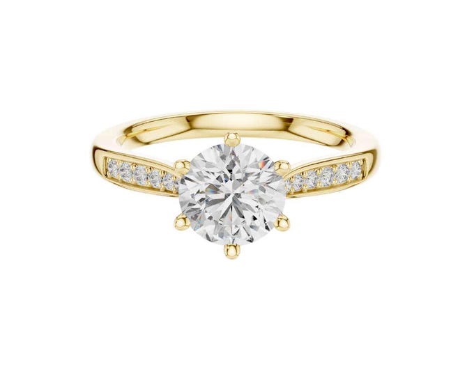 Round Cut Moissanite Engagement Ring 14K Gold Pavé Band Ring Elegant Solitaire Ring Bridal Jewelry for Her Minimalist Promise Ring