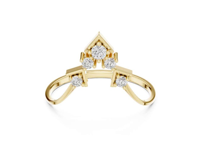 Round Cut Moissanite Tiara Ring Dainty Crown Diamond Ring Curved Stacking Ring Princess Inspired Jewelry Elegant Ring Unique Gift for Her