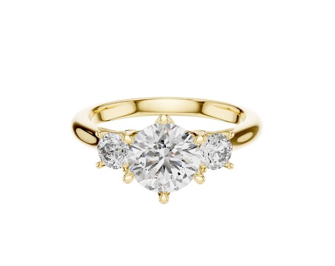 Three Stone Round Cut Moissanite Engagement Ring in Gold Classic Anniversary Ring Timeless Bridal Jewelry Luxury Statement Piece