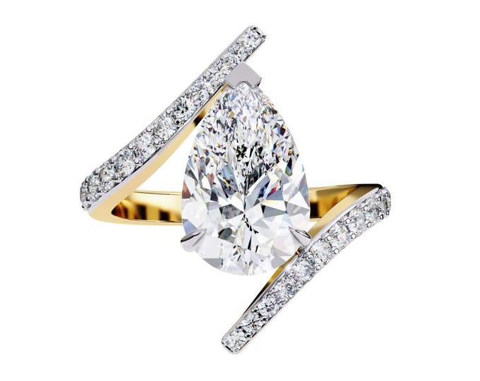 Elegant Pear Cut Moissanite Ring Gold Bypass Diamond Band Luxury Solitaire Sparkling Engagement Ring Unique Bridal Jewelry Gift for Women
