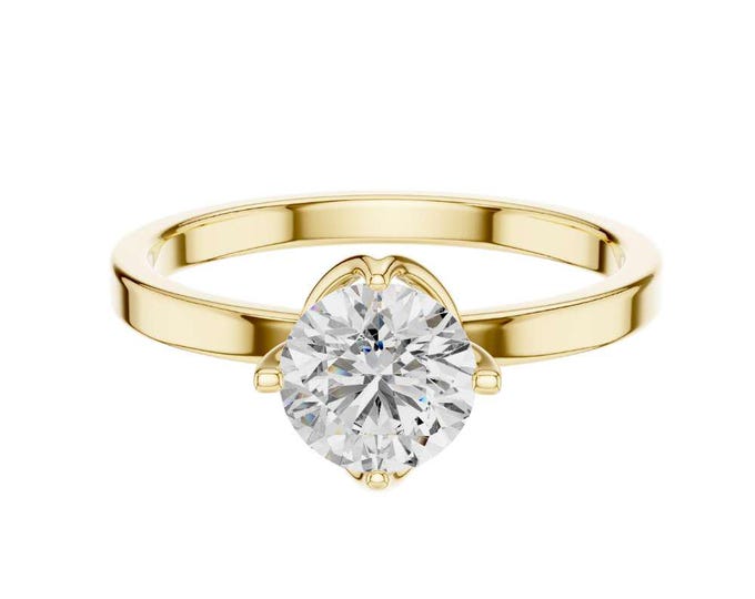 Classic Petal Solitaire Ring 1 TCW Round Brilliant Cut Moissanite Diamond Ring Floral Inspired Anniversary Ring Unique Gold Ring for Her