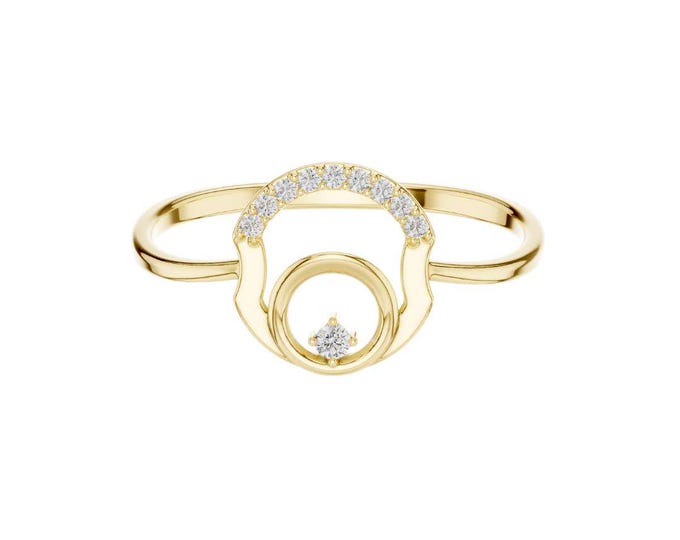 Charming Round Cut Moissanite Ring with Diamond Halo and Elegant Center Accent Perfect Gift for Animal Lovers or Nature Enthusiasts