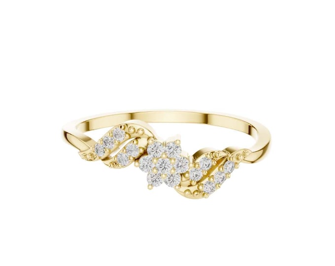Classic Gold Leaf Ring with Diamonds Nature Inspired Dainty Vine Ring Elegant Jewelry Gift for Her Minimalist Ring