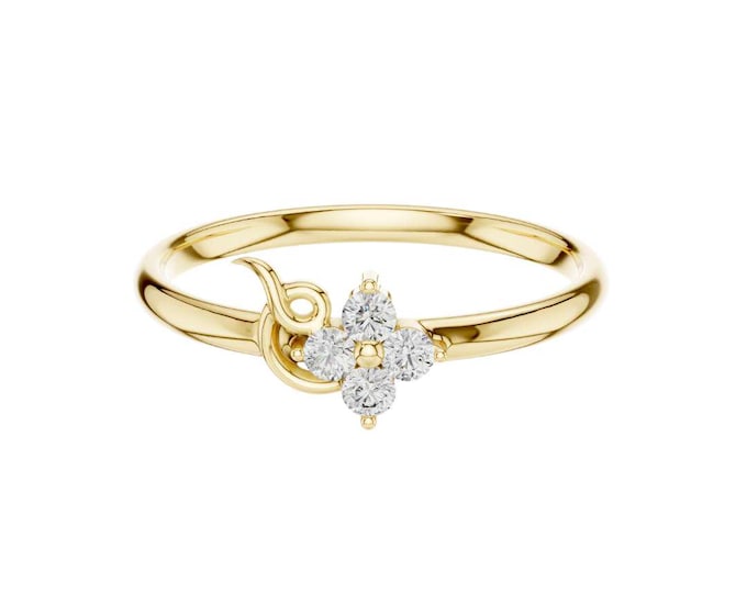 Gold Swirl Diamond Cluster Ring  Dainty Floral-Inspired 14K Gold Plated Ring, Elegant Minimalist Ring for Women, Boho Celestial Jewelry Gift