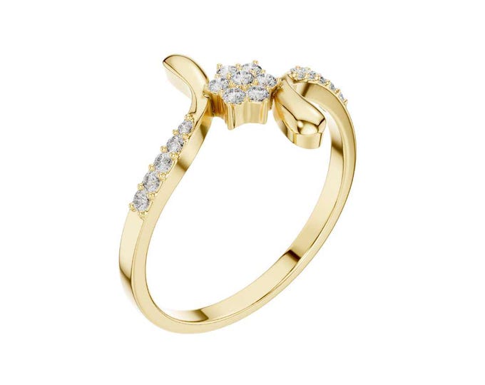 Floral Diamond Gold Engagement Ring Dainty Moissanite Diamond Ring Unique Gold Ring for Her Elegant Promise Ring Anniversary Gift for Women