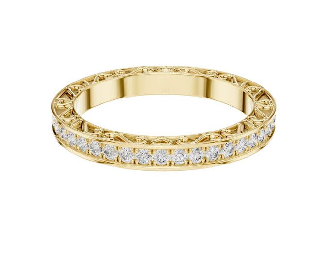 Dainty Stackable  Moissanite Gold Eternity Band with Round Cut Diamonds Classic Full Eternity Ring Minimalist Anniversary Band  Bridal